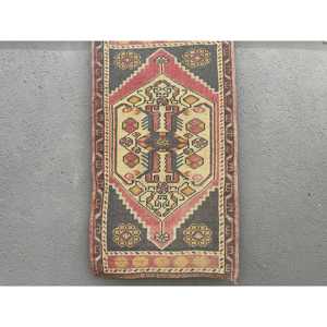 Turkish Small Eco-Friendly Patchwork Latex Backing <b>Red</b> Ombr Vintage <b>Wool</b> Rug 1.8x3.1 ft - Product Image 1
