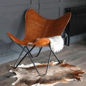 เก้าอี้หนังลายผีเสื้อหนังสีน้ำตาลคลาสสิกทำด้วยมือ - Product Image 1