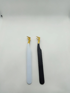 Pince à épiler professionnelle pour extensions de cils en microfibre, en acier inoxydable de précision, pour isolation de volume, outils pour cils, noir et blanc - Product Image 5