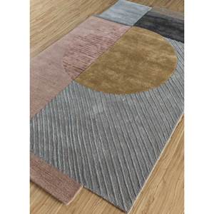 TNQ-1125 Tapis abstrait gris et noir en laine et viscose tufté à la main, tapis moelleux pour salon, usage domestique et exposition - Product Image 2