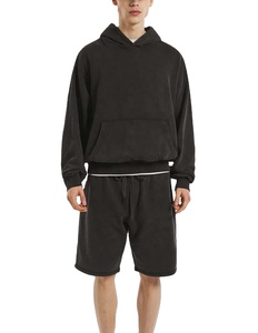 Ensemble de shorts à capuche décontractés et épais, grande taille, 100 % coton, avec logo personnalisé, haute qualité, pour la gym, l'hiver et le streetwear 2026 - Product Image 1