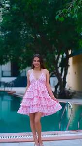 Handmade Boho <b>Floral</b> Cotton A-Line Midi <b>Dress</b> Solid Pattern Bow <b>Shirring</b> Detail Back Hand Block Printing Vintage Sustainable - Product Image 4