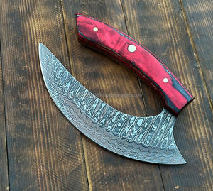 Couteau damas traditionnel Full Tang multi-usages coupe-pizza hache hacher la viande utilitaire coupe-pizza couteau hache gaine en cuir - Product Image 1