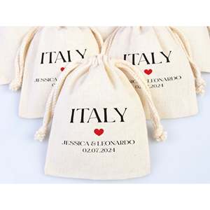 Bolsas de algodón personalizadas de Italia para kits de resaca, estampadas, para recuperación, despedidas de soltera, fiestas de viaje, embalaje artesanal y protección contra el polvo - Product Image 1