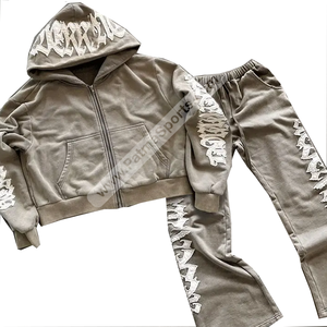 High Manufacturer's Custom Distressed <b>Embroidery</b> Breathable Plus Size Unisex Hooded Winter 100% Cotton Lightweight 2 1 <b>Sets</b> - Product Image 1