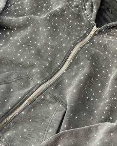 Ropa de calle de alta calidad, estampado Vintage, lavado ácido desgastado, diamantes de imitación, Sudadera CON CAPUCHA DE Color personalizado, sudaderas con cremallera para hombres y mujeres - Product Image 5