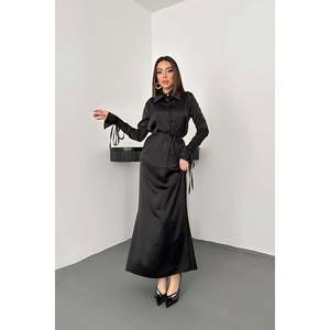 Black Piping Shirt And <b>Skirt</b> Set - Black - Product Image 1