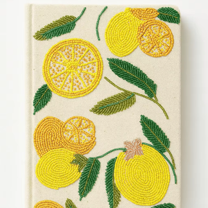 Journal en tissu écologique pour la vente en gros et cadeaux Cahier brodé de citron Artisan Perlé Agrumes Journal A4 A5 Option cadeau - Product Image 1