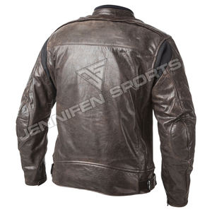 Chaqueta de cuero para hombre, piel de vaca auténtica, cuero liso y perforado, bolsillos delanteros para motocicleta, cierre de cremallera, forro acolchado interior - Product Image 2