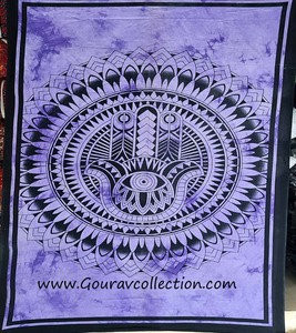 Tapisserie murale imprimée Hamsa Potly, drap de lit en tissu de coton, taille simple, pour la décoration de la maison GC-TP-184. - Product Image 1