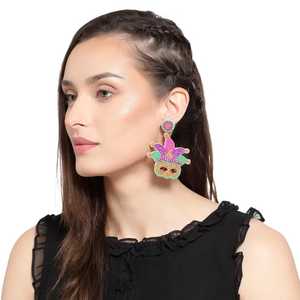 Boucles d'oreilles brodées de perles multicolores, boucles d'oreilles élégantes faites à la main en perles de rocaille, bijoux uniques et créatifs faits à la main - Product Image 5
