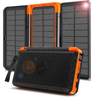 Banco de Energía Solar de 10,000 mAh, Impermeable, de Plástico, Alta Capacidad, Portátil, con 3 Cables Integrados, Linterna USB-C de 15 W, para Exteriores, 5 Años de Garantía