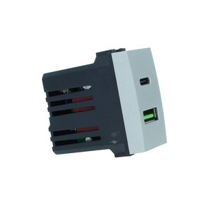 ETTROIT USB caricatore presa modulo 2 porte 3.1A USB-A + USB tipo C colore griy compatibile con Bticino Living International - Product Image 6