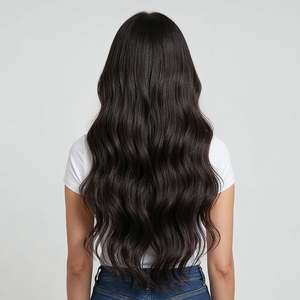 Pour les extensions de cheveux Halo # Cheveux humains Remy vietnamiens ondulés naturels 1C brun nuit - 8 pouces - Trame simple pré-collée - Product Image 5