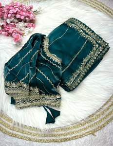 Offre Spéciale! Mode indienne fête fonction porter Multi couleur broderie séquence travail Georgette soie Modal Saree même chemisier pièce - Product Image 2