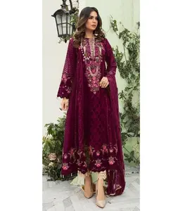 파키스탄 인도 웨딩 드레스 벨벳 자수 컬렉션 파티 착용 최신 Eid 스타일 의류 Shalwar Kameez 여성용