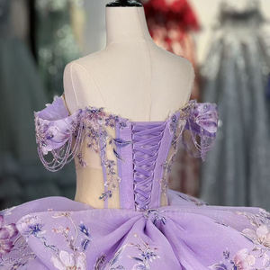 Vestido de Quinceañera de Tul Lila con Borlas y Escote Corazón, Estilo Imperio, Largo hasta el Suelo, con Estampado y Bordado, Antiestático, Modelo 6932 Popular - Product Image 6