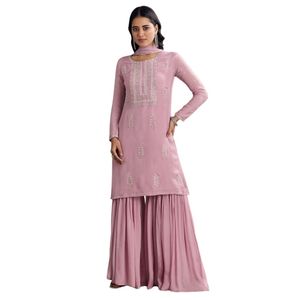 Set Sharara ricamato viola con lavoro Butti su Organza Dupatta moda festa di nozze indiana vestito Kurta Sharara - Product Image 1