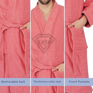 100% confortable respirant grande taille thermique classique luxe Robes pour hommes femmes longue agrafe coton éponge tissu peignoir - Product Image 5