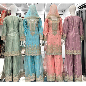 Exquis nouveau concepteur lourd broderie travail indien pakistanais Palazzo costume framboise tenue de mariée dames longue robe de soirée - Product Image 1