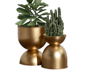 Ensemble de deux pots à fleurs décoratifs en métal avec finition dorée pour fleurs artificielles, durables, pour la décoration intérieure/extérieure, maison et hôtel - Product Image 5