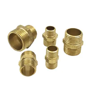 Conector igual de montaje de tubería de latón, 3/4 "x 3/4" NPT Latón Acoplamiento macho Rosca Tubo Adaptador de pezón hexagonal