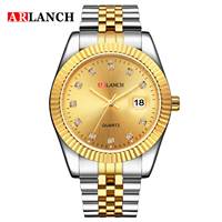 Relojes de Lujo para Pareja Arlanch 304 para Hombre y Mujer, Clásicos y de Moda, Totalmente Dorados, Multifunción, Impermeables, con Calendario, de Cuarzo