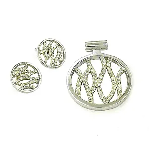 Ensemble de pendentif et boucles d'oreilles en cristal argenté, serti de pierres, style classique, bijoux unisexes - Product Image 3