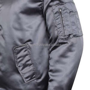 Venta caliente chaqueta de bombardero de satén gris oscuro para hombre cierre de cremallera con ropa de calle informal con múltiples bolsillos pedido al por mayor - Product Image 5