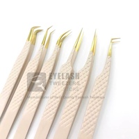 Pince à cils japonaise durable en acier inoxydable à poignée diamantée Nude Gold Private Logo Pince à cils à volume pointu sans fibres