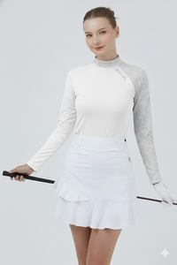 Nhà máy trực tiếp | Thời trang nữ thể thao ngoài trời dệt kim dài tay áo cao cổ in hoa mỏng phù hợp với áo thun thoáng khí - Product Image 3