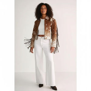 Chaqueta de Cuero Vaquera Marrón para Hombre, Estilo Bomber, con Flecos de Gamuza Vintage de Lujo Occidental, con Logotipo Frontal, Nueva - Product Image 6