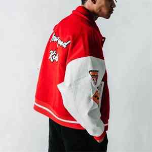 2024 High Street Style veste universitaire en laine personnalisée pour hommes col montant avec lettre motif printemps saison veste - Product Image 4