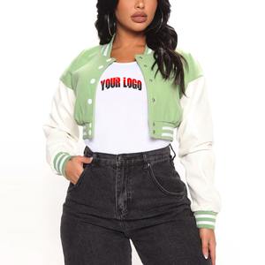 Chaqueta Bomber Entallada con Mangas en Contraste para Mujer, Estilo Americano, Cuello Alto, Parche de Chenilla Personalizado, Estilo Universitario - Product Image 4