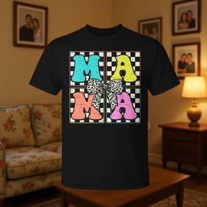 T-Shirt Retrò a Quadretti con Fiocco Coquette per la Festa della Mamma, Edizione Limitata, Regalo Promozionale - Product Image 3