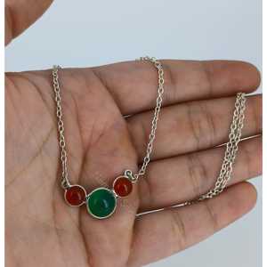 Handmade Minimalistic Green Onyx & Carnelian Sterling <b>Silver</b> <b>Necklace</b> Triple Gemstone Fashion Beaded Gift for Women and Girls - Product Image 2