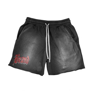 Women Acid Wash Shorts 320 GSM Cotton Polyester Fleece Black Vintage Wash Screen Print Custom Logo women's shorts - Product Image 1