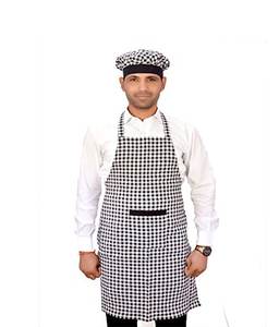 Tablier de cuisine en coton au design moderne avec sangle de cou réglable pour la taille, point fin lavable pour l'Inde - Product Image 1