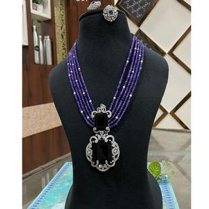 Luxe CZ Zircone Diamant Long Mala Collier Avec Boucles D'oreilles Diamant Look Ensemble de Bijoux pour Cadeau De Mariage Fête Élégante - Product Image 1