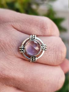 Anillo de Bodas de piedras preciosas de moda para mujeres y niñas, joyería estampada de cuarzo rosa natural hecha a mano de Plata de Ley 925 - Product Image 5