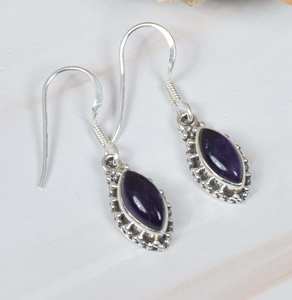 Haute qualité femmes violet améthyste pierres précieuses boucles d'oreilles 925 en argent Sterling Marquise forme boucles d'oreilles pour les fêtes à la mode - Product Image 1