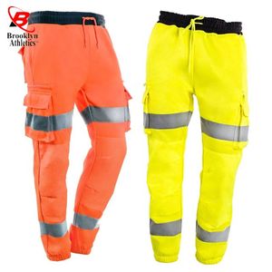 Pantalones de trabajo de alta visibilidad para hombre, pantalones de joggers de carga naranja de alta visibilidad con cinta reflectante - Product Image 1