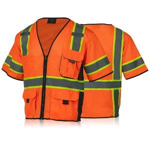 Gilet de sécurité réfléchissant en maille haute visibilité en polyester respirant classe 3 à manches courtes avec poches en stock - Product Image 2