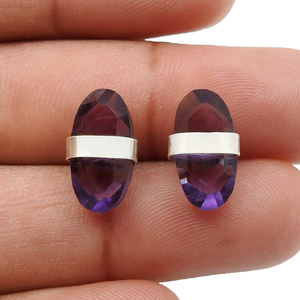 <b>Emerald</b> Cut <b>Earring</b> 925 Sterling Silver Natural Purple Amethyst Gemstone Oval Shape <b>Stud</b> <b>Earrings</b> February Birthstone Jewelry - Product Image 4
