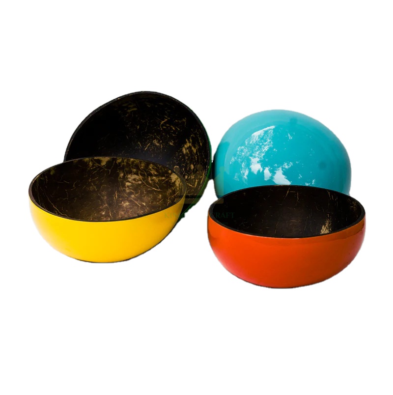Набор из 4 разноцветных кокосовых ракушек, вьетнамский лак, набор чаш ручной работы, Индивидуальный размер OEM