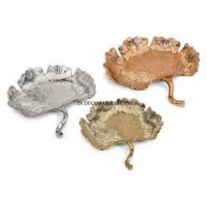 Ensemble de 3 centres de table à texture martelée en métal poli brillant argenté fabriqué à la pomme Plateau de service pour fruits - Product Image 3