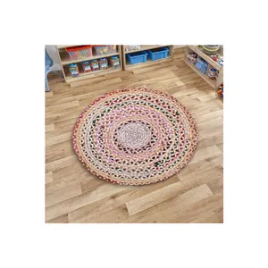 Tapis rond indien fait à la main pour salon, chambre à coucher, en coton, tapis rond Chindi, 28 pouces, surface au sol, porte extérieure, couloir, salle de jeux