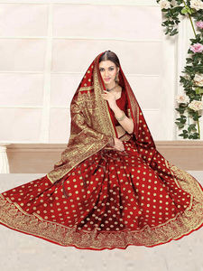 Sari décontracté en soie Banarasi pour femmes Trendmalls avec pièce de chemisier non cousue (S11-Rouge) pour les occasions de mariage, coupe régulière - Product Image 5