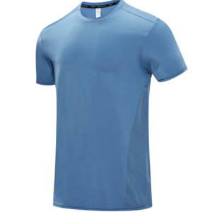 Camiseta de entrenamiento con logotipo personalizado para hombre, ropa deportiva transpirable y antiarrugas con patrón sólido, cuello redondo, serigrafía - Product Image 5