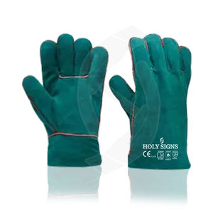 Custom 10 Inch Green Premium Quality Split Leather Safety Gloves Heat & Flame Resistance Short Cuff <b>Welder</b> Welding Work Gloves - Product Image 5